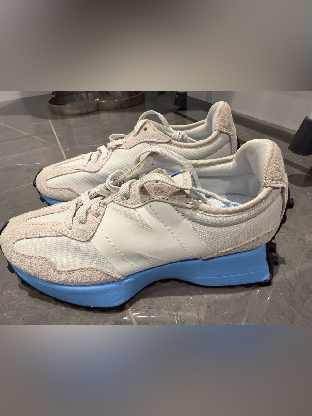 New Balance  Cream & Blue Athletic Sneakers